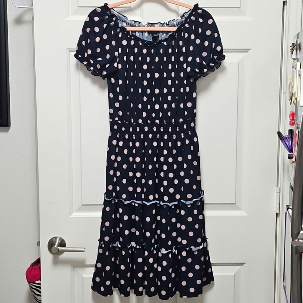 ✨️Kate & Lily Polka Dot Elastic Waist Neckline Arms & Ruffle Accent Dress Size 8